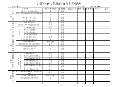 隐患自查自纠登记表