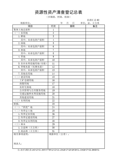 资源性资产清查登记总表