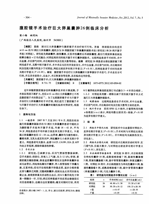 腹腔镜手术治疗巨大卵巢囊肿26例临床分析
