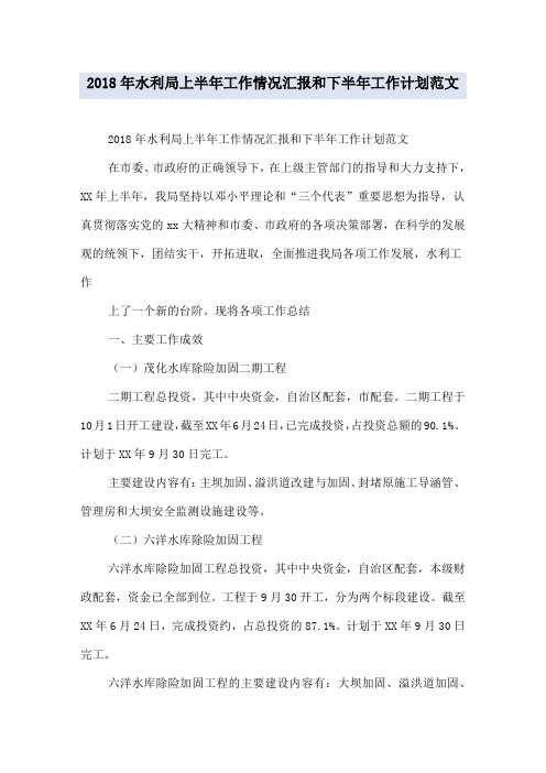 2018年水利局上半年工作情况汇报和下半年工作计划范文