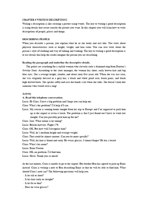 CHAPTER 9 WRITING DESCRIPTIONS