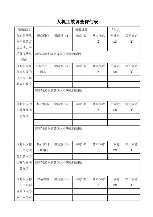 人机工效调查评估表模板范例