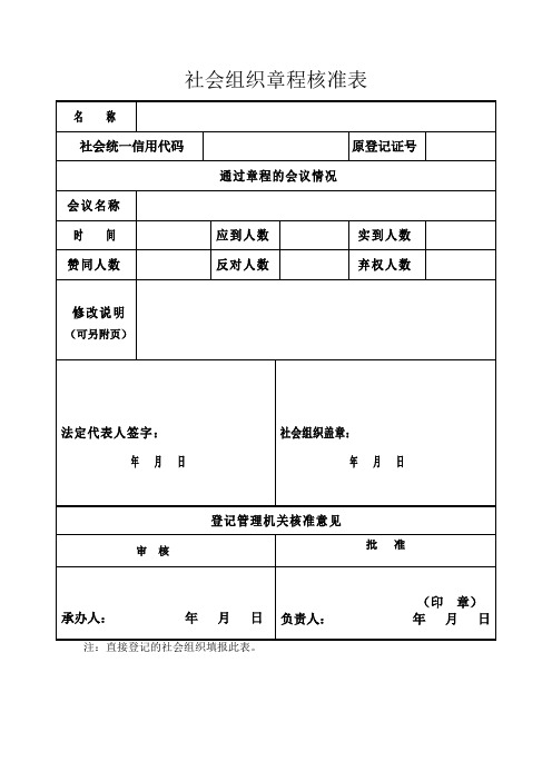 基金会成立登记表格(6)社会组织章程核准表