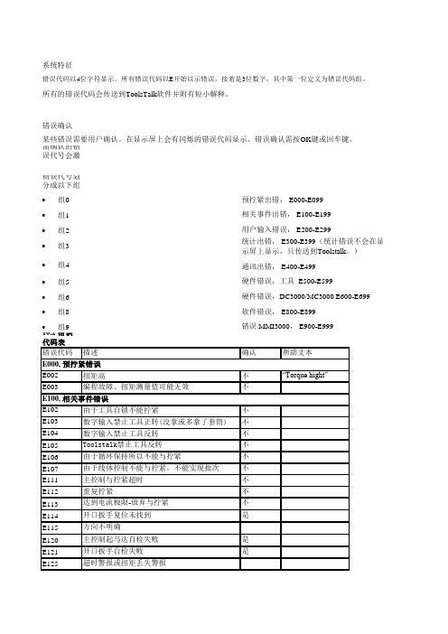 Atlas copco PowerFocus故障代码