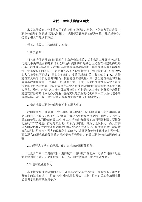 农民工职业技能培训研究