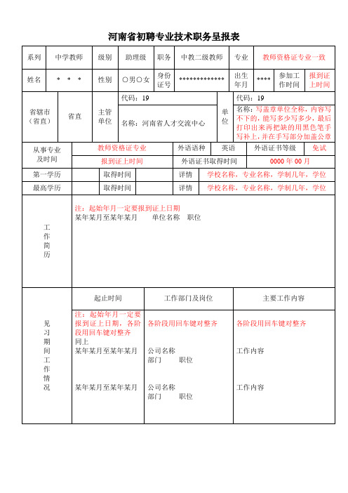 河南_教师中教二级申报表格填写