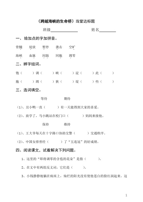 四上22《跨越海峡的生命桥》【当堂达标题】