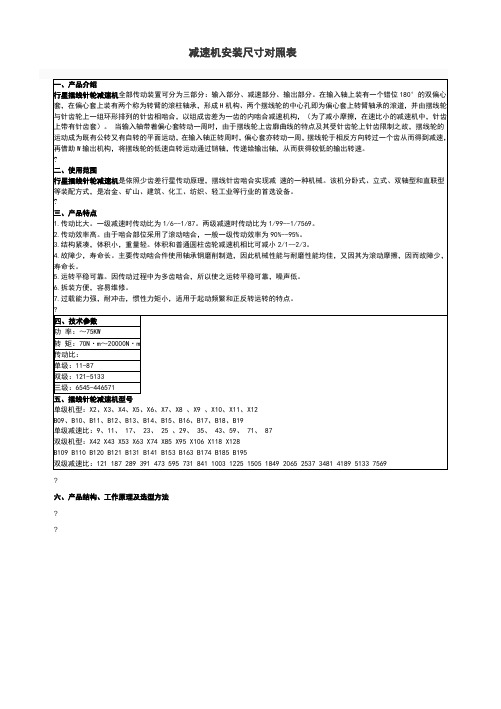 减速机安装尺寸对照表