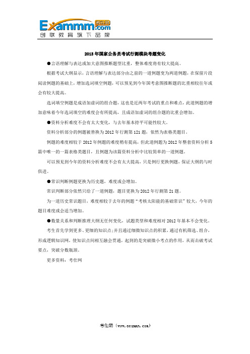 2013年国家公务员考试行测模块考题变化