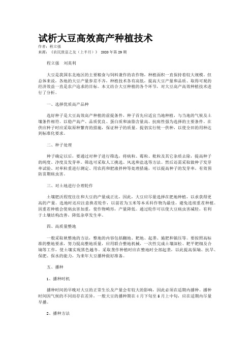 试析大豆高效高产种植技术