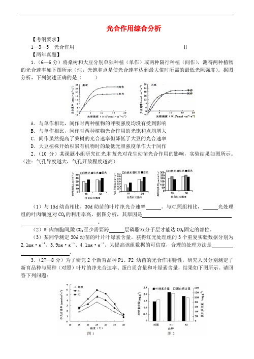 浙江省临海市白云高级中学2016届高三生物一轮复习 光合作用综合分析专练(无答案)