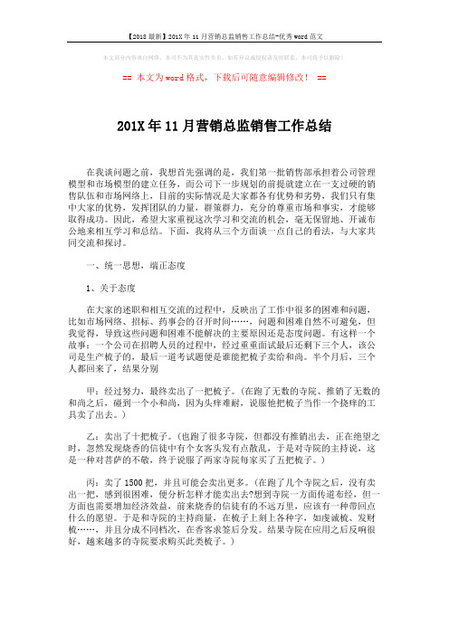 【2018最新】201X年11月营销总监销售工作总结-优秀word范文 (6页)