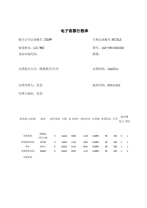 国际电子行程单