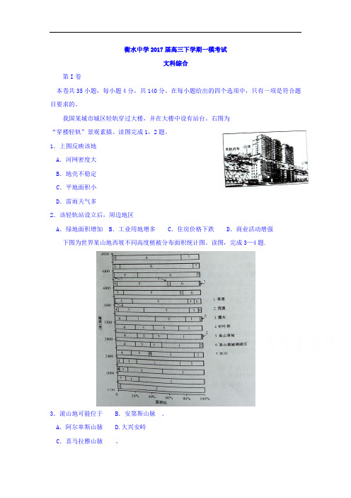 河北省衡水中学2017届高三下学期一模考试文综地理试题