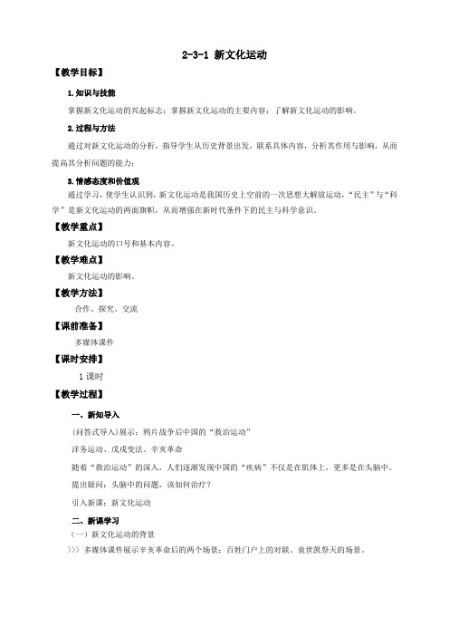 新文化运动 （教案）教案导学案