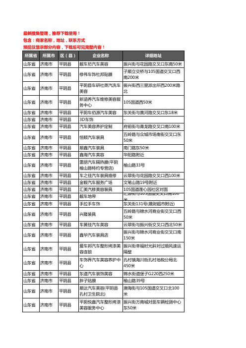 新版山东省济南市平阴县汽车美容企业公司商家户名录单联系方式地址大全39家