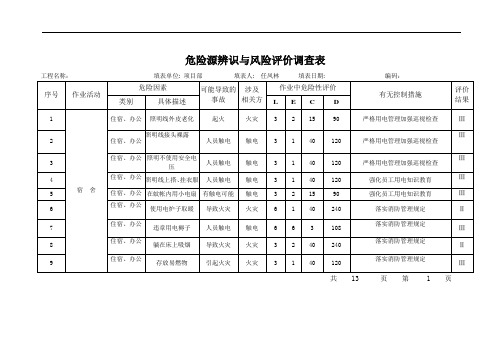 危险源辨识与风险评价调查表分解