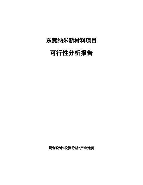 东莞纳米新材料项目可行性分析报告