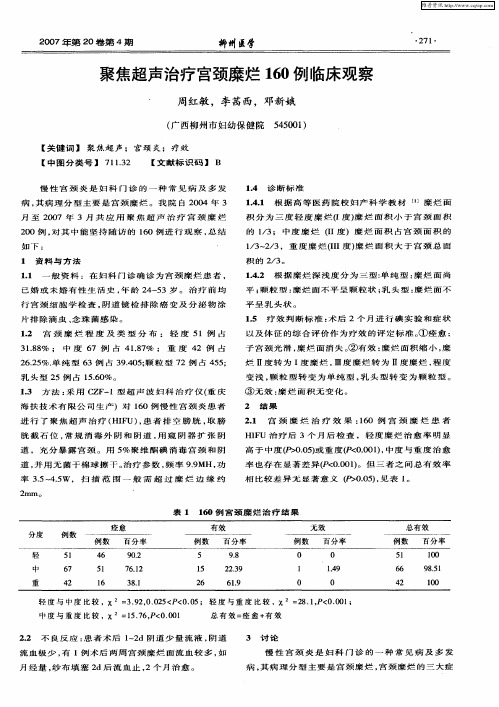 聚焦超声治疗宫颈糜烂160例临床观察