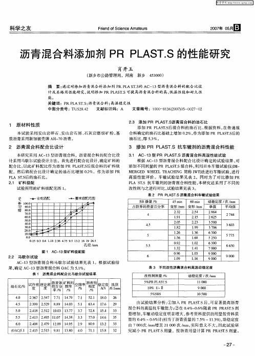 沥青混合料添加剂PR PLAST.S的性能研究