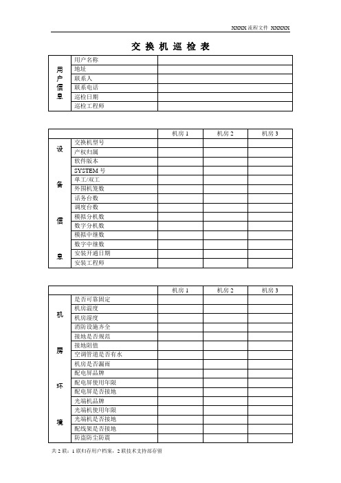 通信机房设备巡检记录表