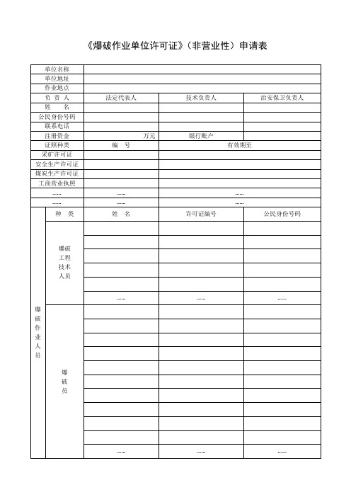 《爆破作业许可证》申请表及附表