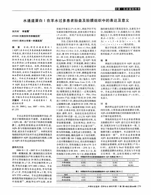 水通道蛋白1在羊水过多患者胎盘及胎膜组织中的表达及意义