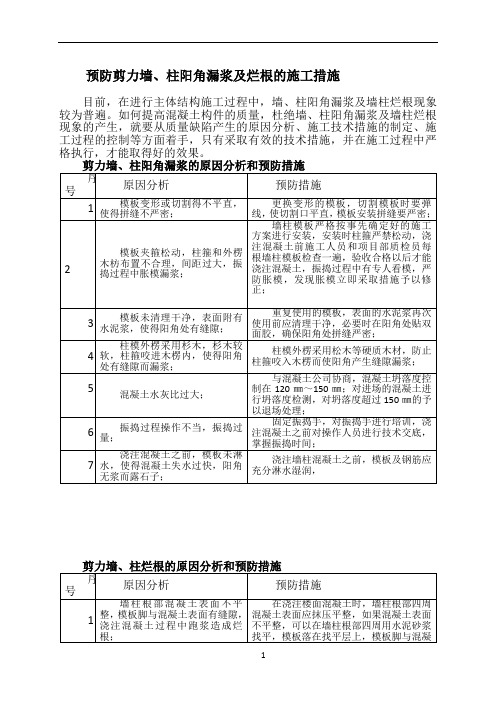 剪力墙柱阳角漏浆及烂根的施工预防措施