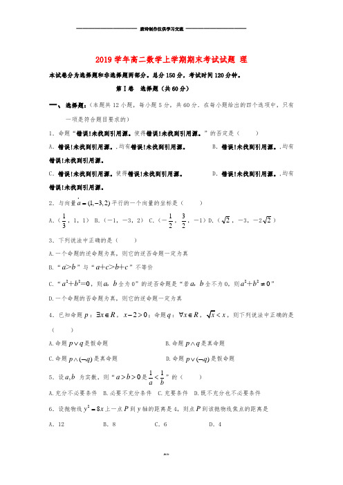 高二数学上学期期末考试试题 理 新 人教版.doc