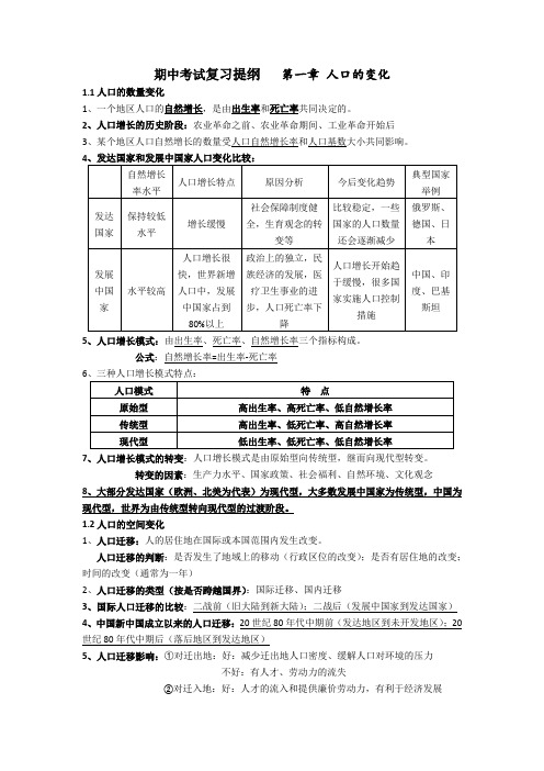 必修2地理期中复习提纲