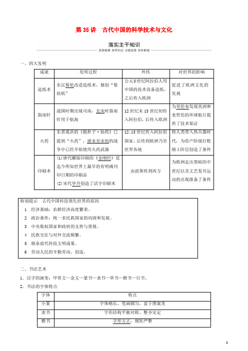 2019年度高考历史一轮复习专题十二中国传统文化主流思想的演变与古代科技文化第35讲古代中国科学技术与文化