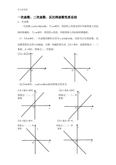一次函数,二次函数,反比例函数性质总结