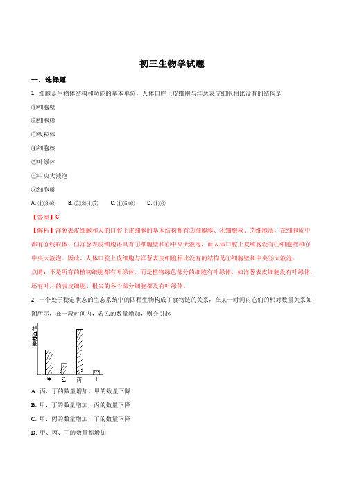 山东省淄博市淄川区2017届中考一模生物试题(解析版)