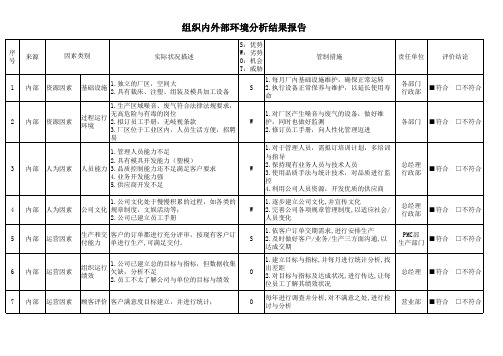 组织内外部环境分析结果SWOT报告范例