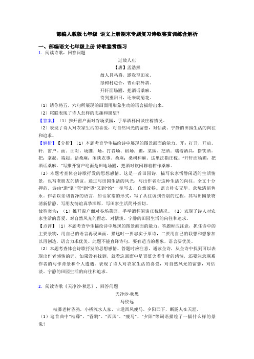部编人教版七年级 语文上册期末专题复习诗歌鉴赏训练含解析