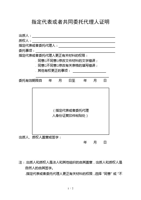 指定代表或者共同委托代理人证明