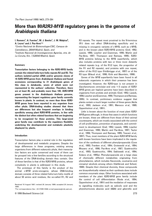More than 80R2R3MYB regulatory genes in the genome of Arabidopsis