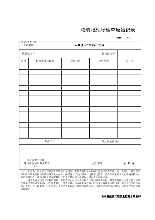 检验批现场检查原始记录