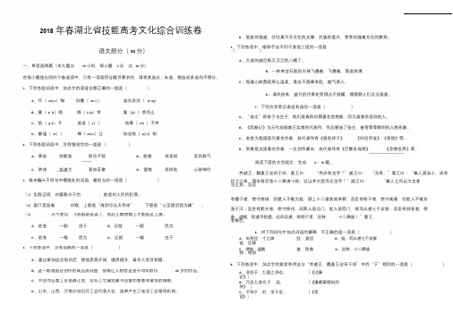 2018年湖北省技能高考文化综合试卷