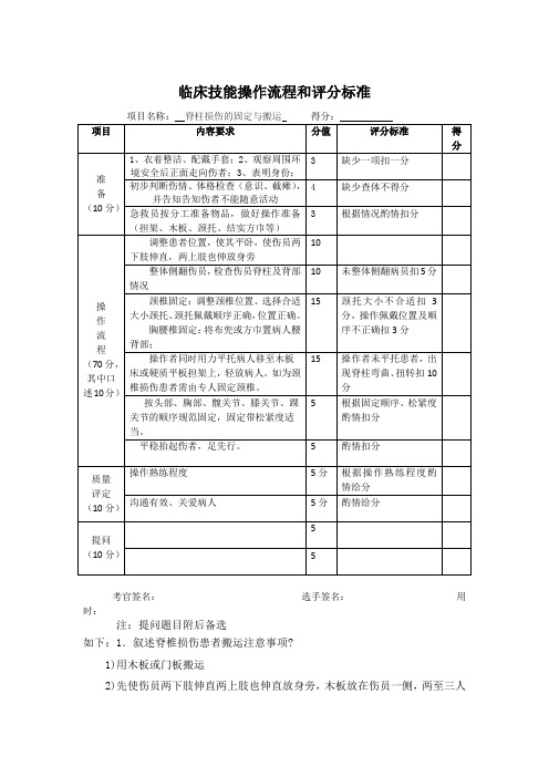 脊柱损伤患者的固定与搬运评分