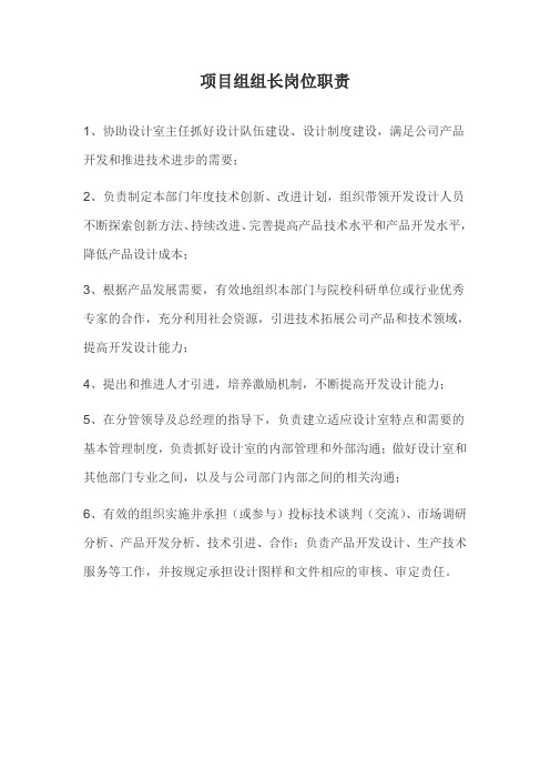 项目组长岗位职责