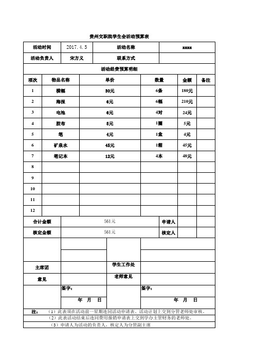 活动经费预算表