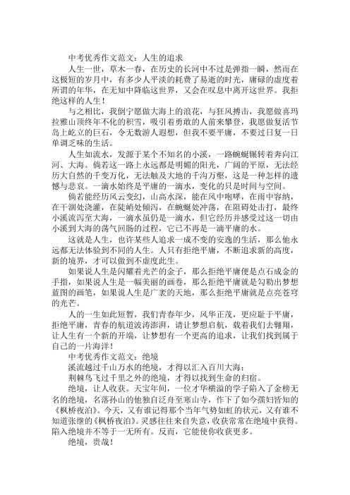 中考优秀作文范文：人生的追求