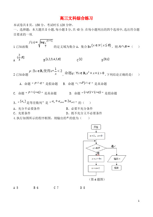 北京市重点中学高三数学考前保温练习试题 文(无答案)