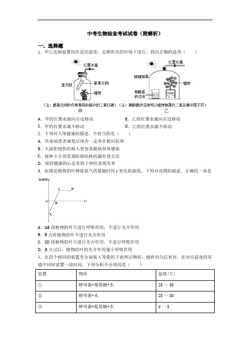 中考生物结业考试试卷(附解析)