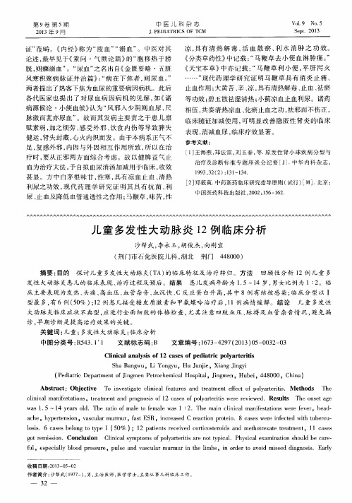 儿童多发性大动脉炎12例临床分析