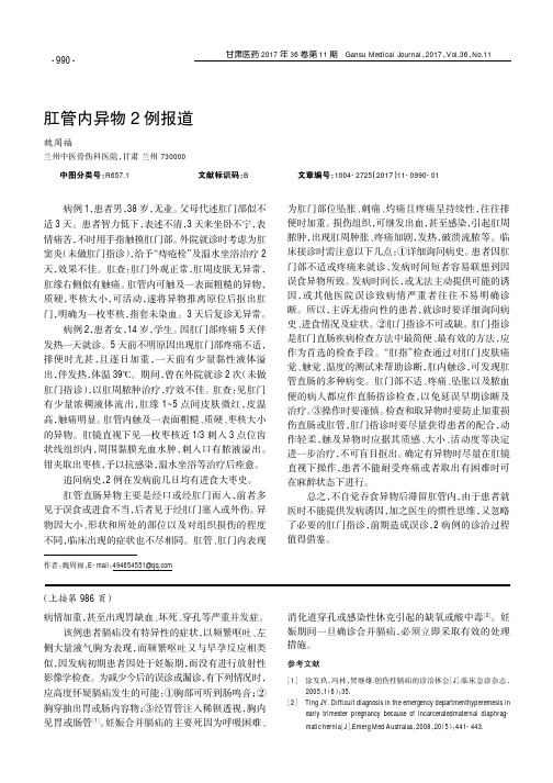 肛管内异物2例报道