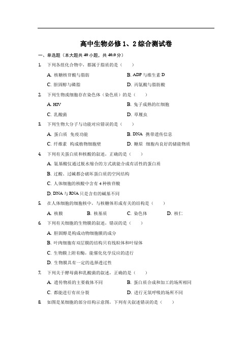 高中生物必修1、2综合测试卷及参考答案