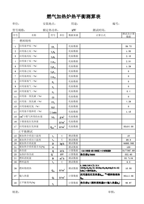 燃气加热炉热负荷曲线测算表(标准公式)