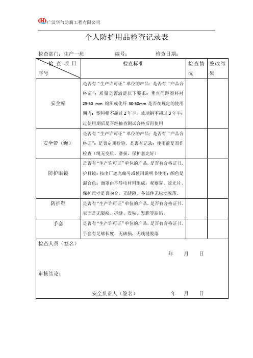 【良心出品】个人防护用品检查记录表